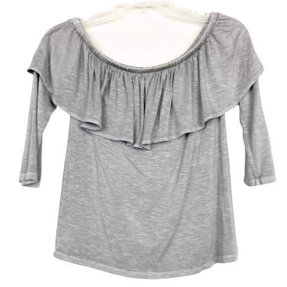 American Eagle Gray Off The Shoulder Flounce Top Sz XS - Picture 1 of 4
